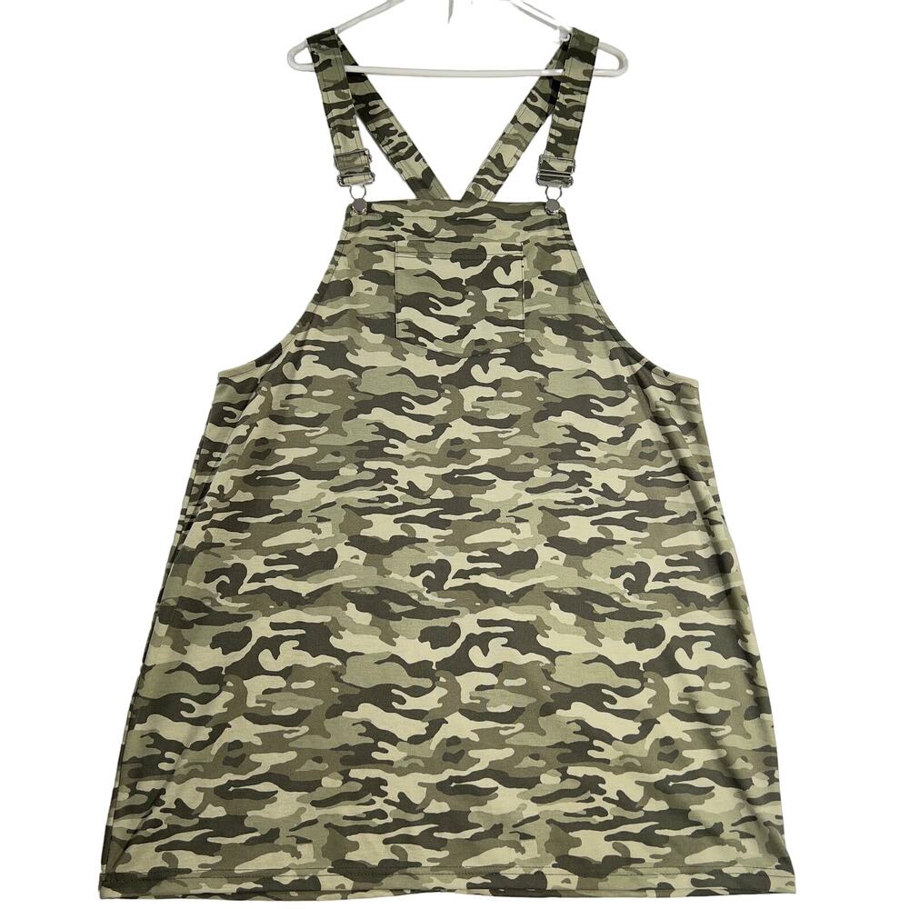 Jolie & Joy Camouflage Overalls Tunic Top Woman's 1X Green Center Pocket